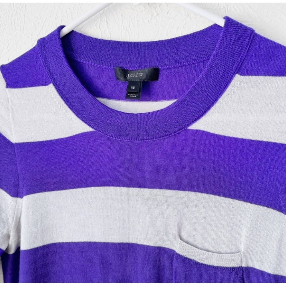 J.Crew Tippi Sweater Purple Striped Merino Wool 3/4 Sleeve Womens Sz XS